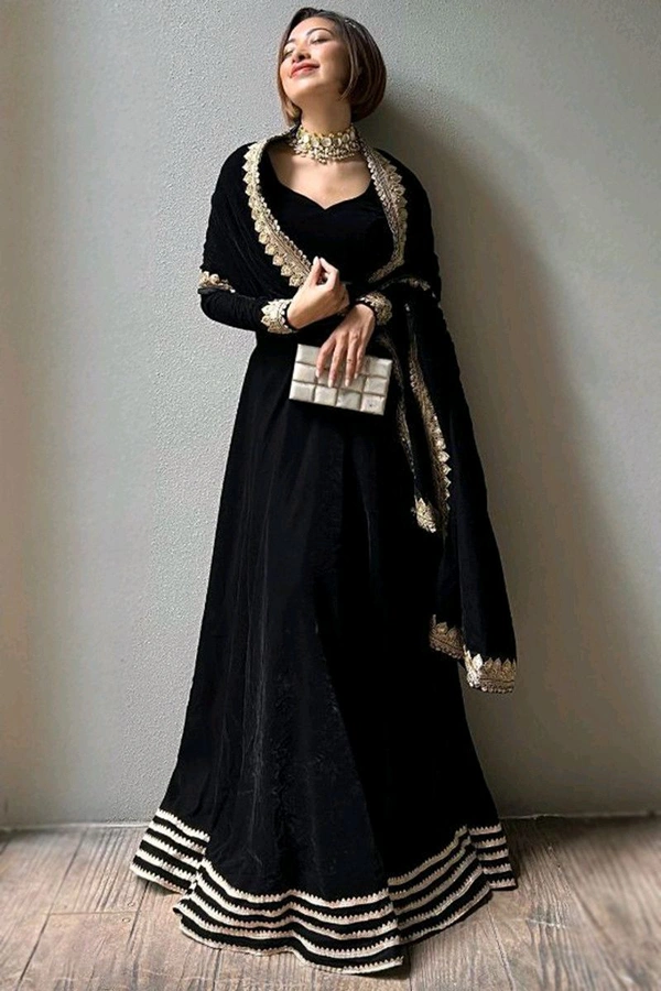Black Velvet Lehenga Choli  - Black, Free Size