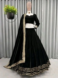 Black Velvet Lehenga Choli  - Black, Free Size