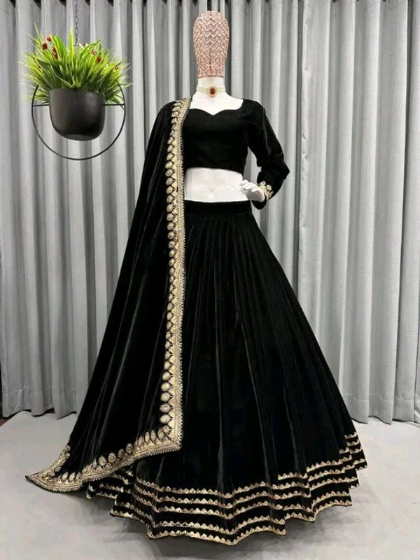 Black Velvet Lehenga Choli  - Black, Free Size