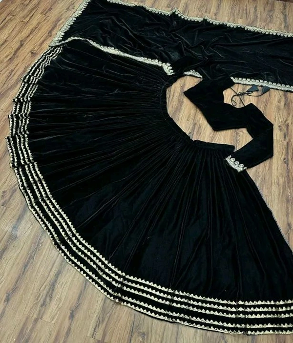 Black Velvet Lehenga Choli  - Black, Free Size