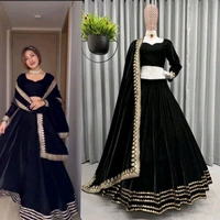 Black Velvet Lehenga Choli  - Black, Free Size
