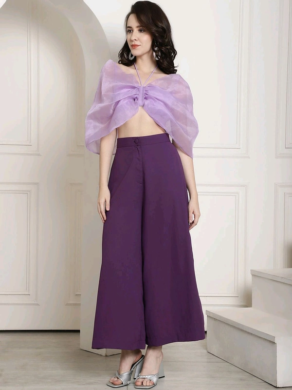 Bow Halter Neck Top In Organza With Trouser - London Hue, M