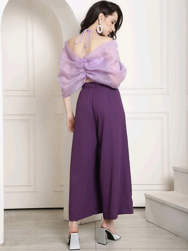 Bow Halter Neck Top In Organza With Trouser - London Hue, M