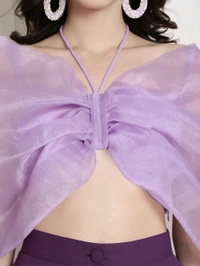 Bow Halter Neck Top In Organza With Trouser - London Hue, XXS