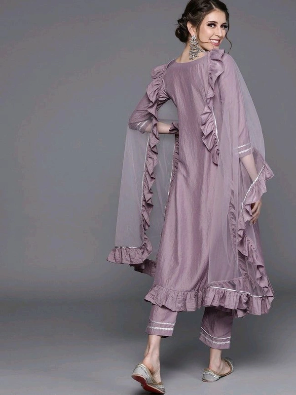 Women Beige Gotta Patti Kurta with Trousers & With Dupatta - Bouquet, 2XL