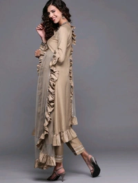 Women Beige Gotta Patti Kurta with Trousers & With Dupatta - Quicksand, 5XL