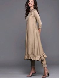 Women Beige Gotta Patti Kurta with Trousers & With Dupatta - Quicksand, 5XL