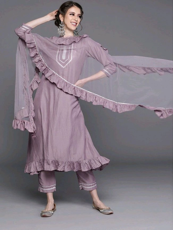 Women Beige Gotta Patti Kurta with Trousers & With Dupatta - Bouquet, 5XL