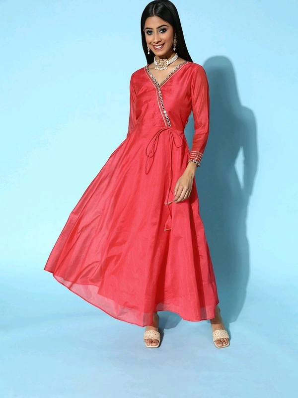 Women Attractive Peach Chanderi Cotton Swirling Volume Kurta - Cardinal, L