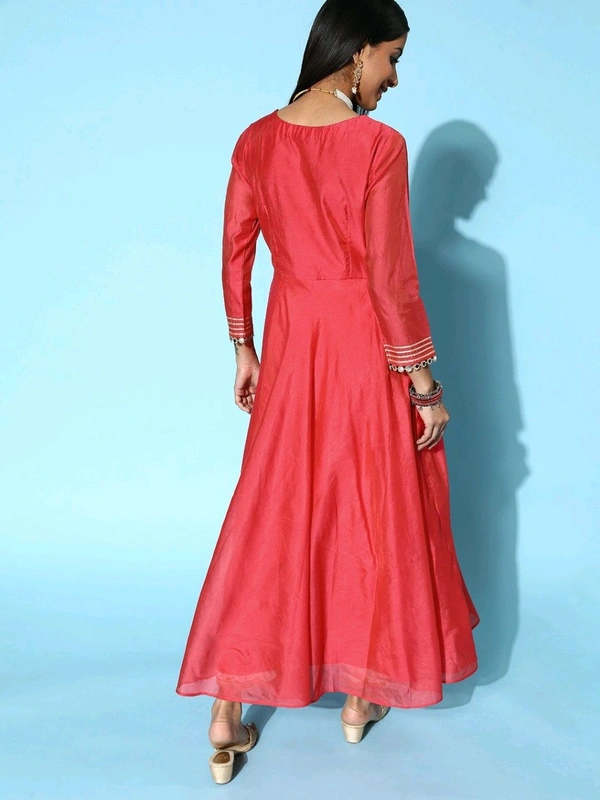 Women Attractive Peach Chanderi Cotton Swirling Volume Kurta - Cardinal, L