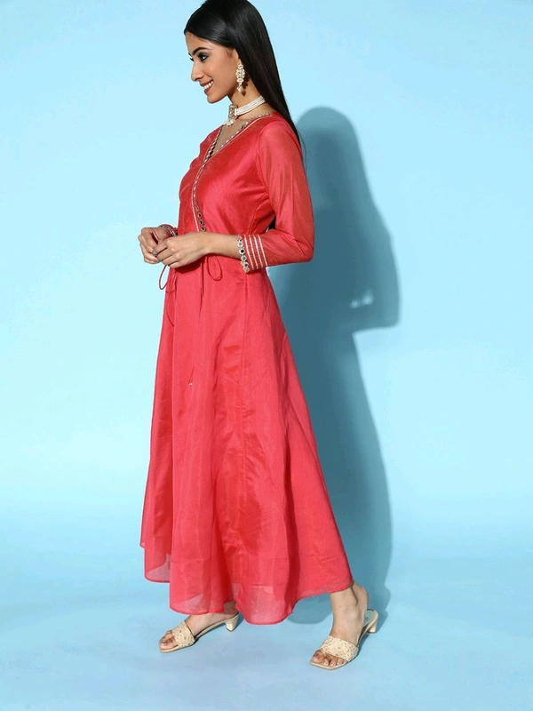 Women Attractive Peach Chanderi Cotton Swirling Volume Kurta - Cardinal, L