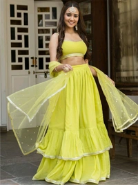 Green ruffled Lehenga Set - Wattle, M