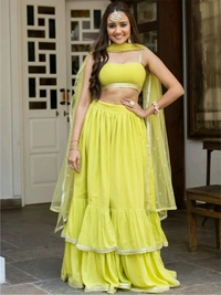 Green ruffled Lehenga Set - Wattle, M