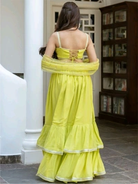 Green ruffled Lehenga Set - Wattle, M