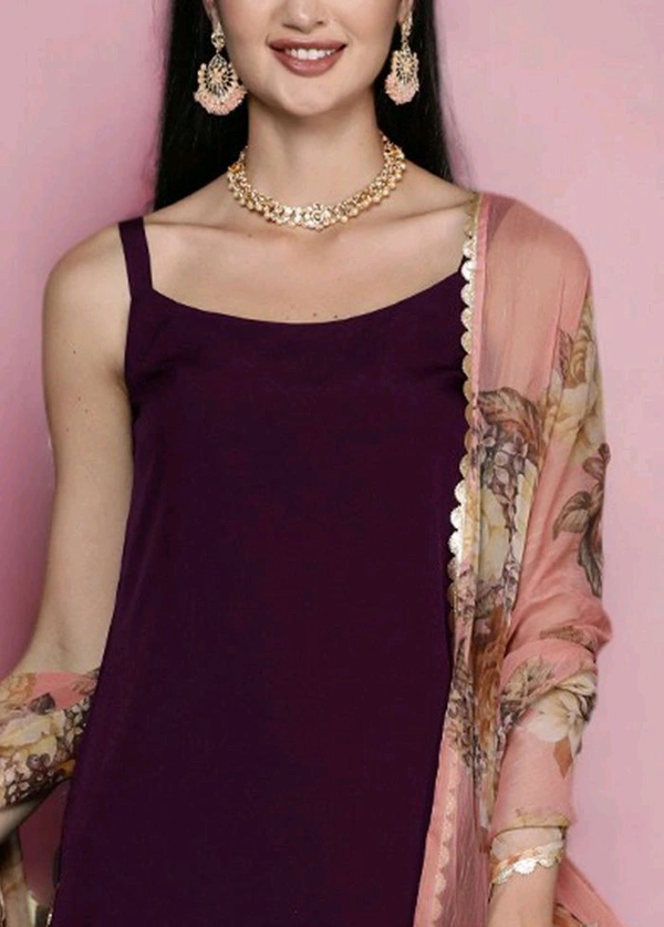 3 Pc Burgundy Readymade Silk Dupatta Suit Set - Finn, M