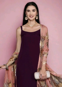3 Pc Burgundy Readymade Silk Dupatta Suit Set - Finn, XS