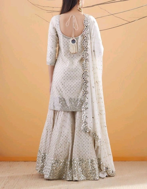 Georgette Embroidered Sharara Dress - White, Free Size