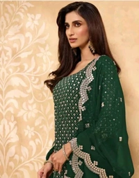 Georgette Embroidered Sharara Dress - Celtic, Free Size