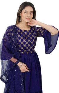 Women Georgette Kurti Sharara Dupatta Set - Port Gore, S