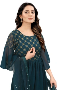 Women Georgette Kurti Sharara Dupatta Set - Rama, XS