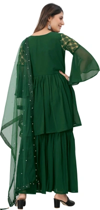 Women Georgette Kurti Sharara Dupatta Set - green, 2XL