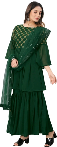 Women Georgette Kurti Sharara Dupatta Set - green, 2XL