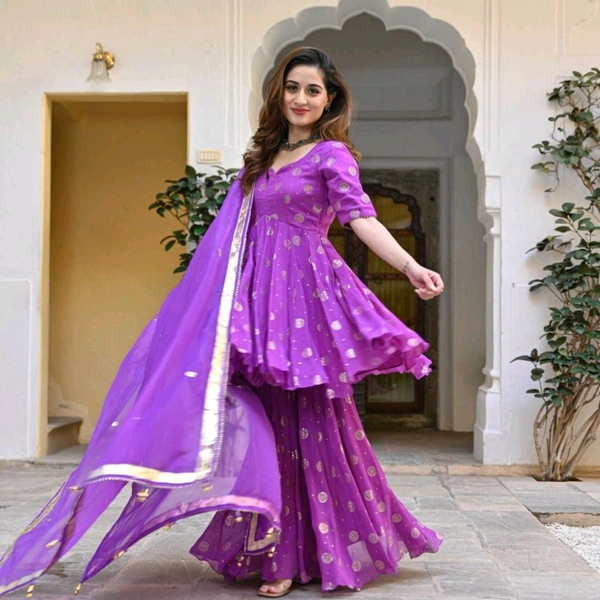 Women Viscose Rayon Kurta. Sharara Dupatta Set - Seance, L