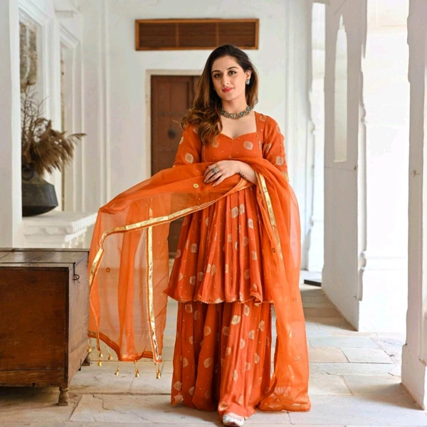Women Viscose Rayon Kurta. Sharara Dupatta Set - Flamingo, XL
