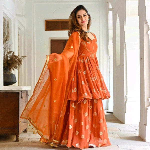 Women Viscose Rayon Kurta. Sharara Dupatta Set - Flamingo, 6XL