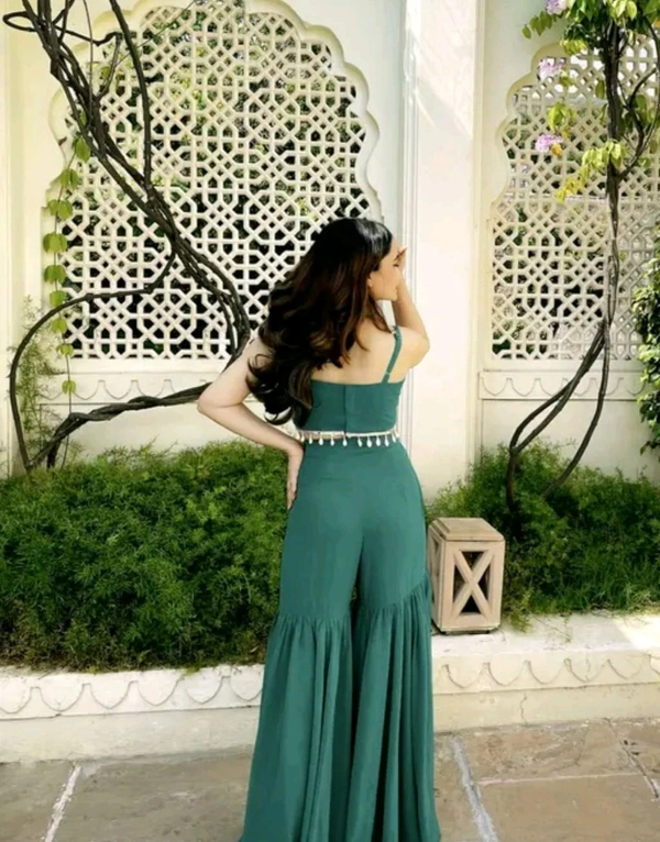 Designer Gorgeous Faux Georgette Brown Sharara with Stylish Kodi Lace Top Co-Ord Set and Shrug for Celebration, Wedding, and Engagements. - Plantation, XXS