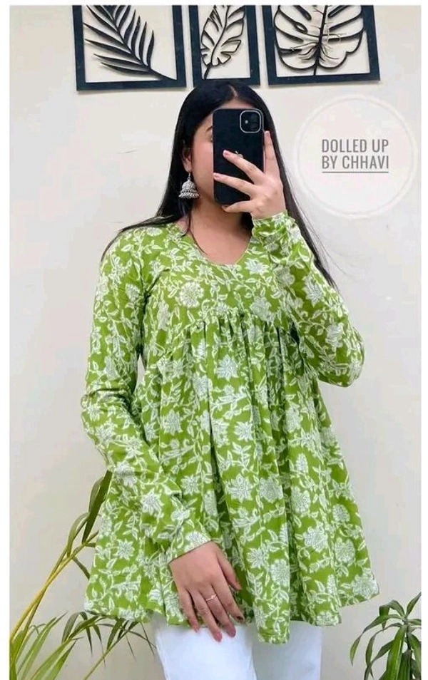 Women printed top  - Green, S