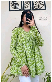 Women printed top  - Green, XS