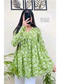 Women printed top  - Green, XS