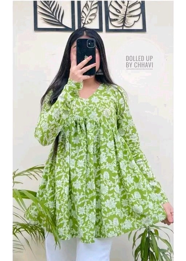Women printed top  - Green, XS