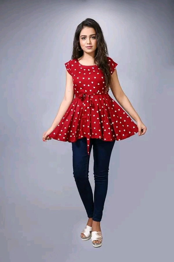 SKYMAN Fashion Printed Rayon Western Top for Woman | Tops for Girls | Regular Sleeve - maroon, L