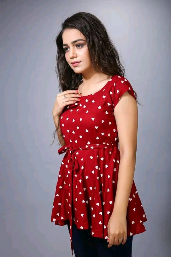 SKYMAN Fashion Printed Rayon Western Top for Woman | Tops for Girls | Regular Sleeve - maroon, L
