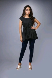 SKYMAN Fashion Printed Rayon Western Top for Woman | Tops for Girls | Regular Sleeve - Black, L