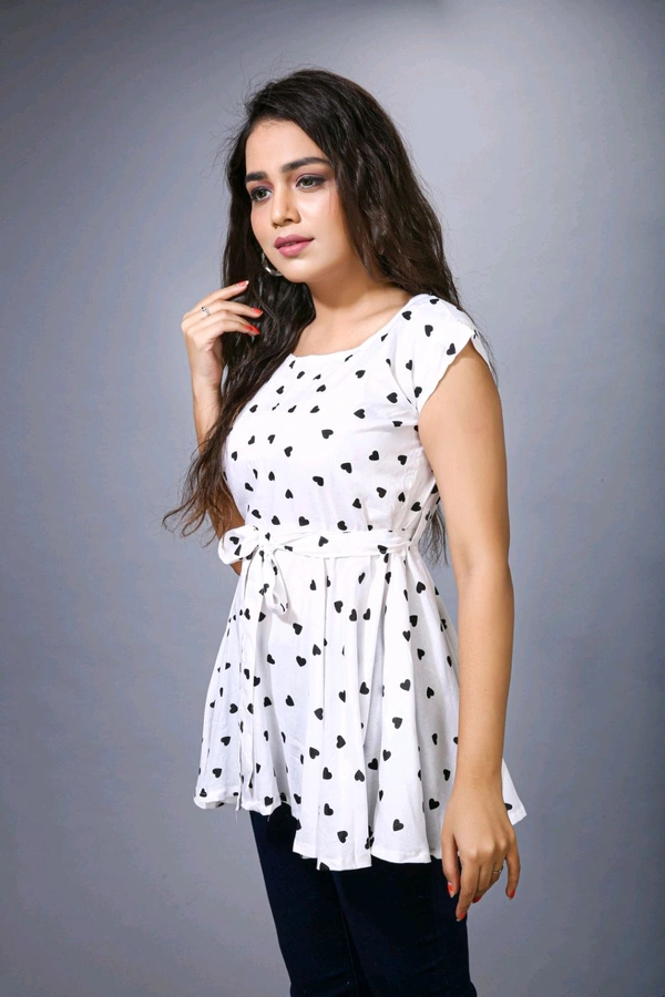 SKYMAN Fashion Printed Rayon Western Top for Woman | Tops for Girls | Regular Sleeve - White, M
