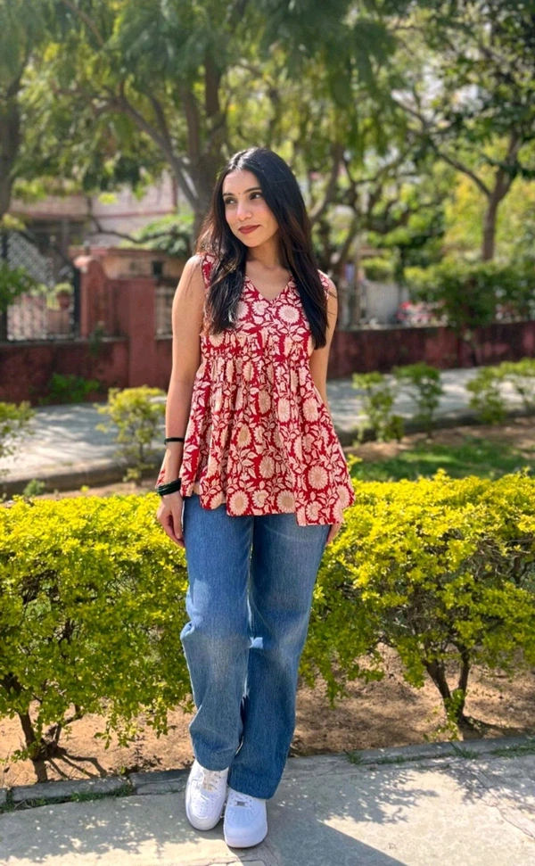 Casual Sleeveless Floral Print Women MaroonTop - Stiletto, 2XL