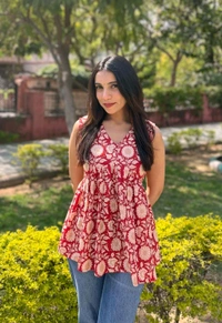 Casual Sleeveless Floral Print Women MaroonTop - Stiletto, 2XL