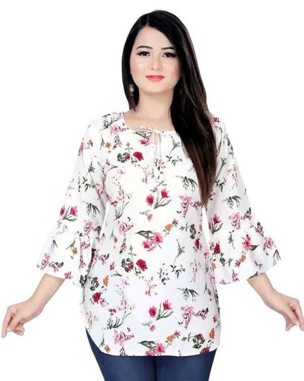 Casual Printed Women Blue Top - off white, S