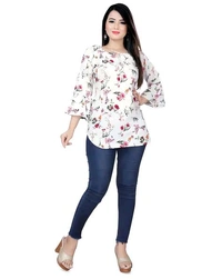 Casual Printed Women Blue Top - off white, S
