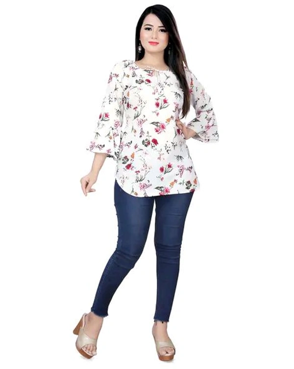 Casual Printed Women Blue Top - off white, S