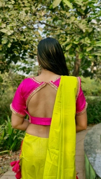 Vibrant Lime Green Georgette Saree with Lace Border and Tassels - Harlequin, Free Size