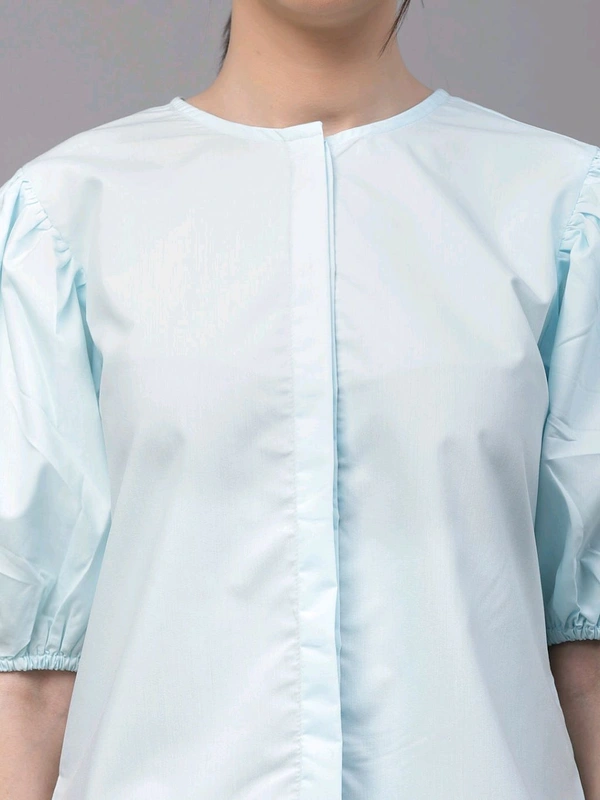 women Pink Round Neck Puff Sleeves Smart Top - Geyser, S