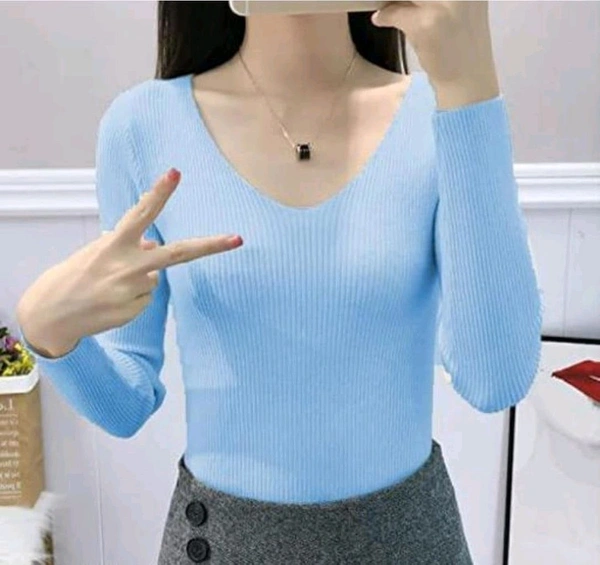 Casual Wear Full Sleeve Regular Fit Top for Women, Top for Girls Free Size (Bust 28-32,Length-18, Brown) - Polo Blue, L