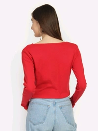 Casual Wear Full Sleeve Regular Fit Top for Women, Top for Girls Free Size (Bust 28-32,Length-18, Brown) - Red, XL