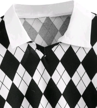 Women's Long Sleeve Crop Top Argyle Print Contrast Collar Blouse Shirt - White, L