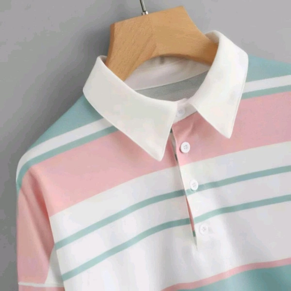 Women's Long Sleeve T-Shirt Button Front Striped Polo Shirt Croped Pullover Sweatshirt Top Blouse Casual Drop Shoulder Top - White, L