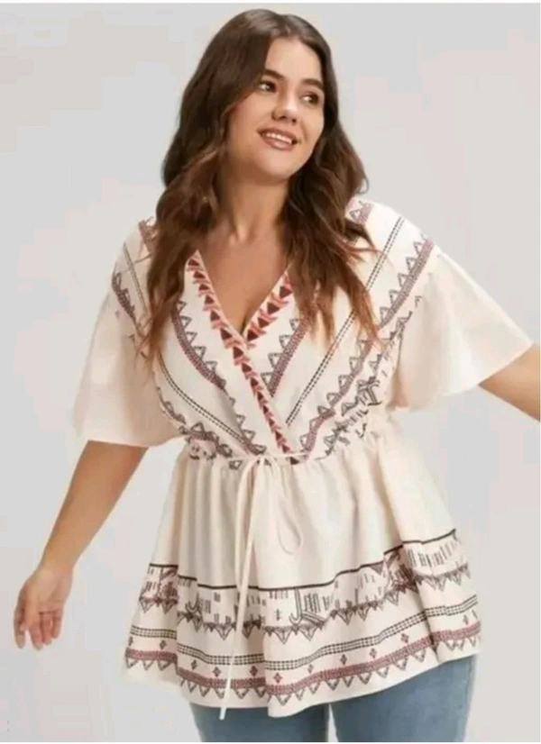 Girls Rayon Printed Festival Regular for Women's Top (White - White, S
